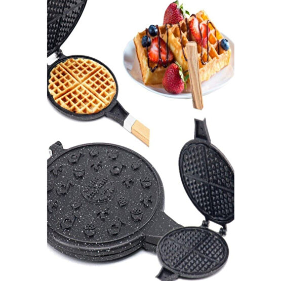 TAŞHAN Döküm Waffle Tavası Ahşap Kulp Siyah Waffle Makinesi Fiyatı