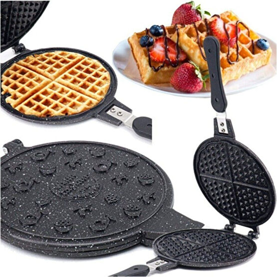 Taşhan Lüks Granit Ocak Üstü Waffle Tavası Bakalit Sap - Siyah Waffle Makinesi Fiyatı