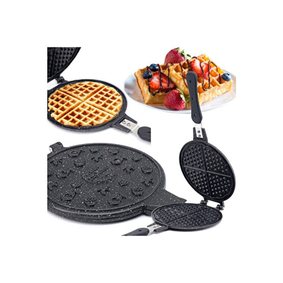 TAŞHAN Lüks Granit Ocak Üstü Waffle Tavası Bakalit Sap Yeni Ürün Tavalar Fiyatı
