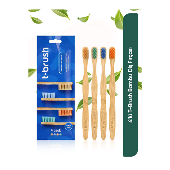 TBRUSH Doğal Bambu Vegan Diş Fırçası - 4 adet- Orta Sert (Medium) - Plastiksiz Diş Fırçaları Fiyatı