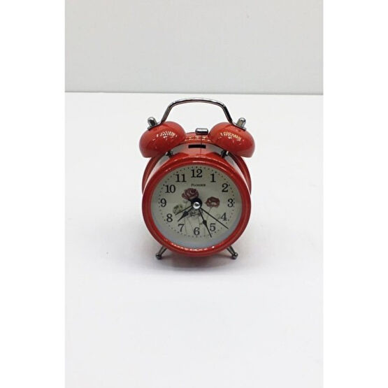Tekno Trust Dekoratif Alarmlı - Çanlı Çalar Saat Ev Ofis Aksesuar Nostaljik Kırmızı Renk Masa Saati 12X8X5 cm Masa Saati Fiyatı