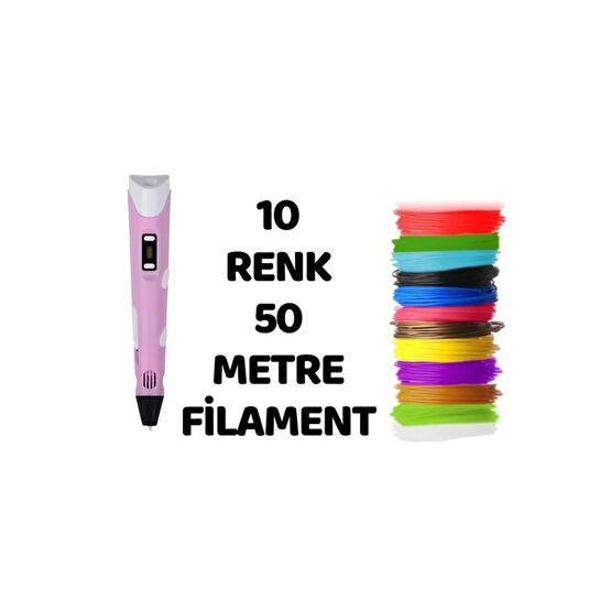 Teknoartshop Pembe 3d Pen Üç Boyutlu Kalem 5 Metre 10 Adet Filement Ve Adaptor Ile Birlikte(50 METRE Teknik Çizim ve Grafik Kalemi Fiyatı