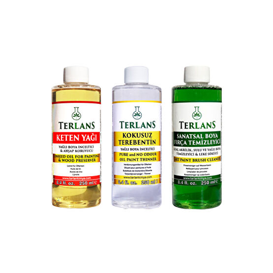 Terlans Yağlı Boya Seti Yardımcı Malzemeler 3 X 250 ml Kokusuz Terebentin Resim Yağı Ve Boya Tem. Resim Yağlı Boya Fiyatı