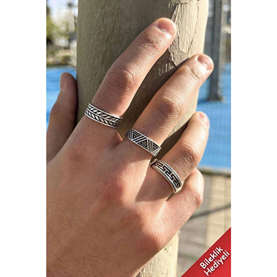 THE Gifts Unisex Gümüş Kaplama Üçgen Desen Labirentl Sezar Taç Yaprak Model Alyans Ayarlanabilir Yüzük Set Bijuteri Yüzük Fiyatı