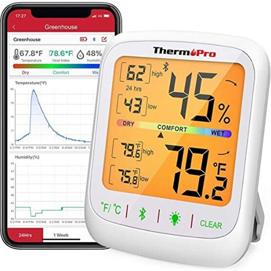 Thermo Pro   TP359 Bluetooth Limit Aşım Uyarılı Iç Mekan Dijital Isı ve Nem Ölçer Termometre - Beyaz Termometre & Higrometre Fiyatı