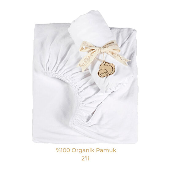 tinylamb 2li Organik Pamuk Penye Beyaz Lastikli Çarşaf - 60x120 Cm Lastikli Beden