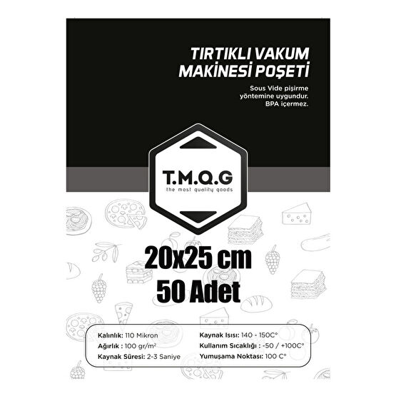 T.M.Q.G 20x25 Cm - 50 Adet Tırtıklı Vakum Makinesi Poşeti Vakum Makinesi Fiyatı