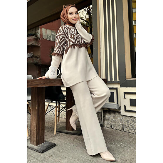 TOFİSA -BEJ Triko Tunik Pantolon STD Beden Tesettür Giyim Fiyatı