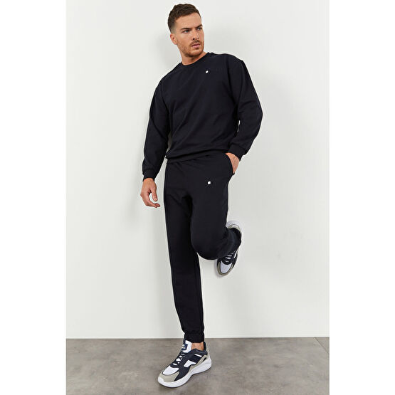 TOMMY LIFE Lacivert Erkek Casual O Yaka Oversize Lastik Paça Eşofman Takımı - 85120 M Beden
