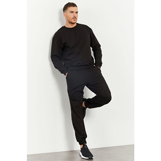 TOMMY LIFE Siyah Erkek Casual O Yaka Oversize Lastik Paça Eşofman Takımı - 85120 XL Beden Kadın Eşofman Fiyatı