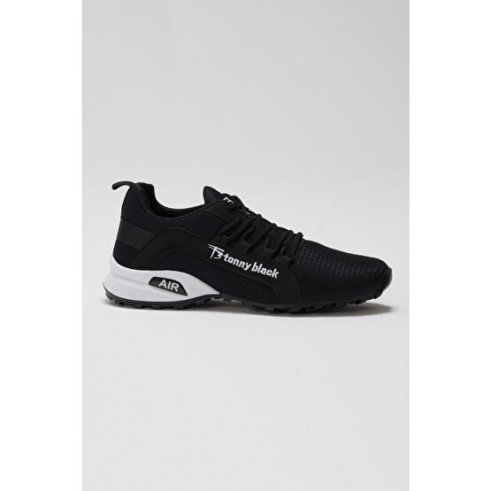 Tonny Black Erkek Siyah Beyaz Rahat Kalıp Termo Taban Bağcıklı Sneaker 44 Beden