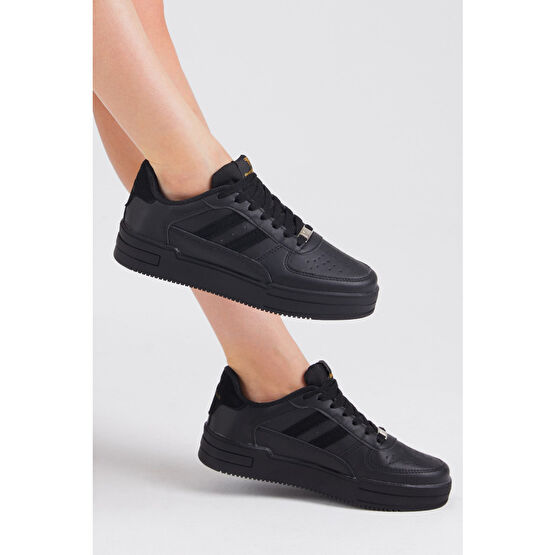 Tonny Black Unisex Siyah Siyah Yanı Çizgili Bağcıklı Rahat Kalıp Sneaker 43 Beden