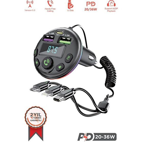 Torima G14 36W Pd Şarj Özellikli Dijital Göstergeli Bluetooth Fm Transmitter Oto Transmitterleri Fiyatı