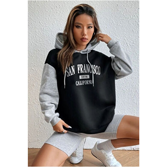 trendgar Sanfransisco Baskılı Kapşonlu Sweayshirt XL Beden Bayan Sweatshirt Fiyatı