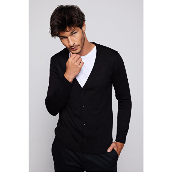 Tudors Erkek Slim Fit Dar Kesim Düğmeli Düz Tüylenmeyen Yumuşak Dokulu Siyah Hırka M Beden Kadın Hırka Fiyatı