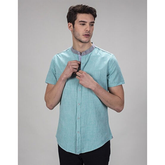 Tudors Slim Fit Kısa Kol Hakim Yaka Yeşil Erkek Gömlek Erkek Gömlek Fiyatı