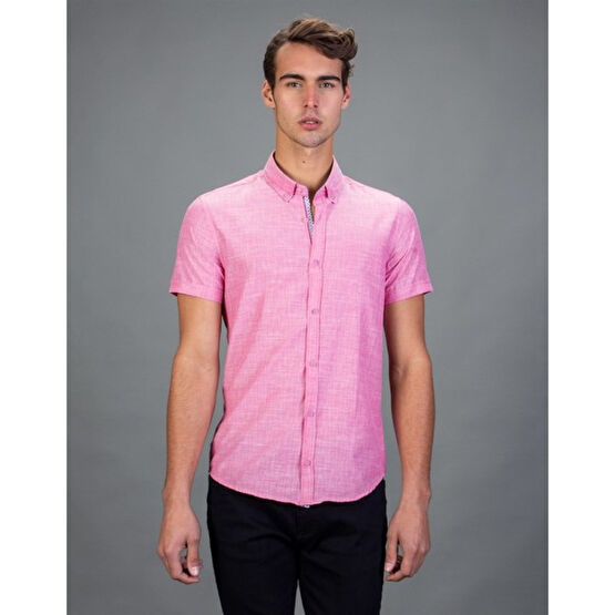 Tudors Slim Fit Kısa Kol Pembe Erkek Gömlek Erkek Gömlek Fiyatı