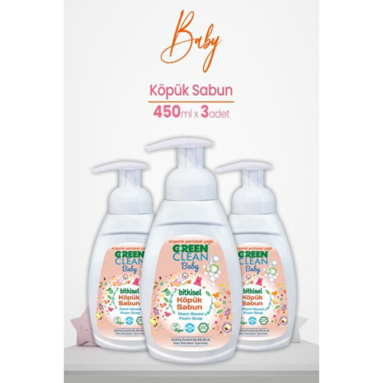 U Green Clean Green Clean Baby Köpük Sabun Portakal Yağlı 450 ml x 3 Adet Bebek Sabunu Fiyatı