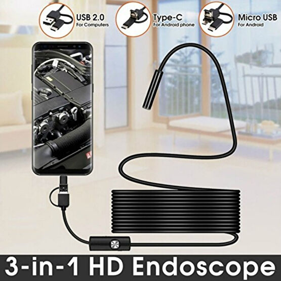 UltraTekno Endoskop 3 In 1 Yılan Kamera USB Micro USB Type-C Sert Kablo 2-5-10-15-20 Metre - 2 Metre Elektrikli Kesme Makinesi Fiyatı