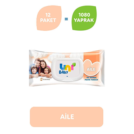 Uni Baby Aile Islak Mendil 12li 1080 Yaprak Bebek Mendil-Islak Mendil Fiyatı
