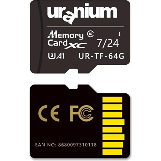 Uranium 64 GB Uranıum UR-TF-64G Mıcro Sd Card 7/24 Surveıllance 60/30MBS Hafıza Kartı (3 Yıl Garanti) Hafıza Kartları Fiyatı
