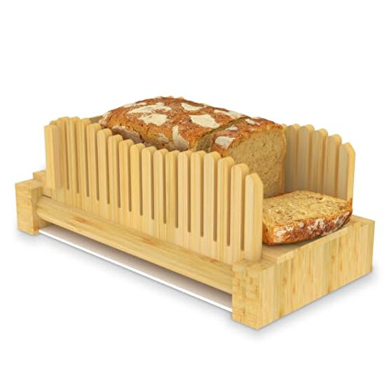 URBANCOZ Bread Slicer for Homemade Bread, Bamboo Bread Slicer wiht Plastic Tray, Foldable Storage Bread Slicing for Kitchen Yedek Parça ve Aksesuar Fiyatı