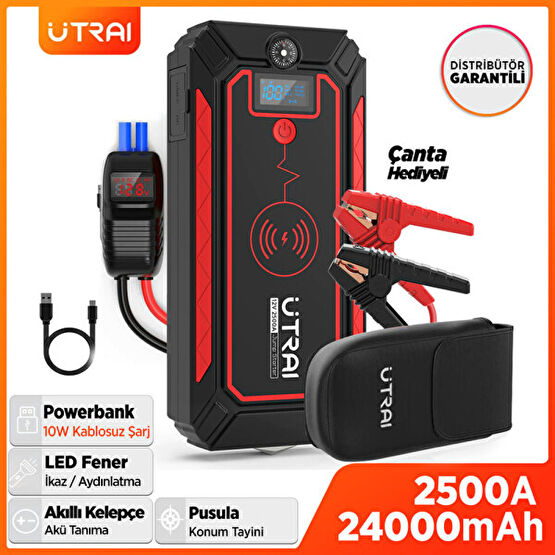 Utrai Jstar 4 24000 mAh 2500A Jump Starter Taşınabilir Akü Takviye Cihazı (Kablosuz Şarj+Pusula+Çanta+LED Lamba+Powerbank) Şarj Cihazları & Kitler Fiyatı