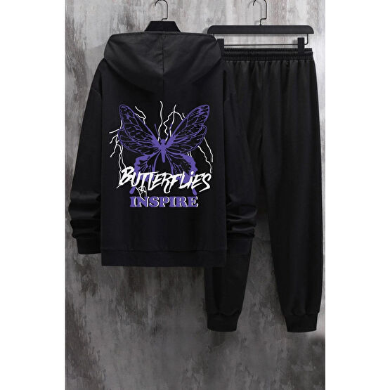 uyguntarz Unisex Butterfly & Letter Graphic Baskılı Eşofman Takımı XXL Beden