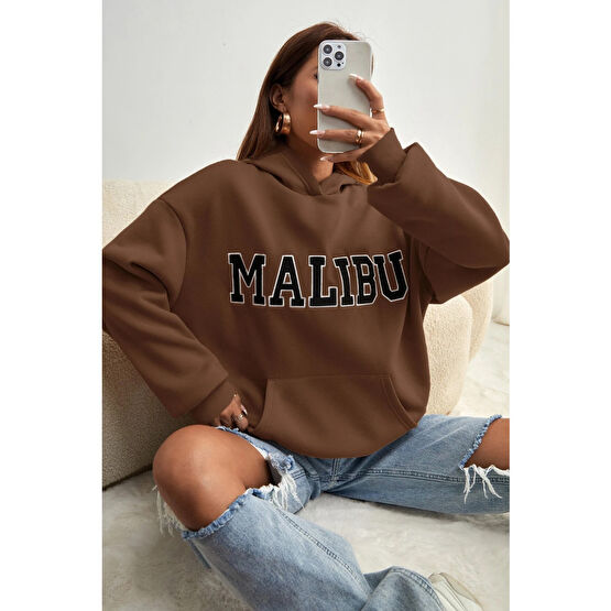 uyguntarz Unisex Malıbu Baskılı Oversize Sweatshirt S-M Beden