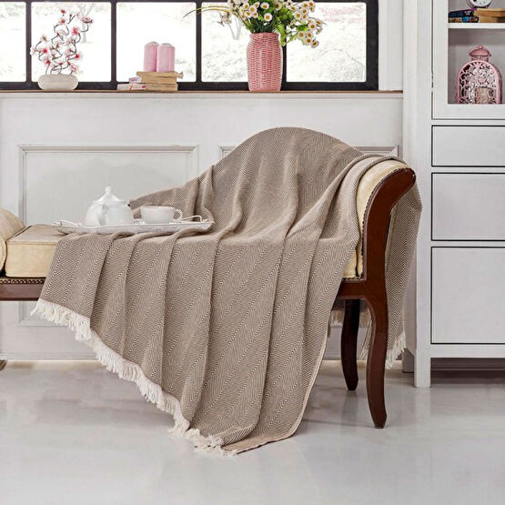 Vagonik Balık Sırtı Desenli Pamuk Pike Tek Kişilik Tv Battaniyesi 145X200CM - Koyu Bej Pike & Pike Takımı Fiyatı