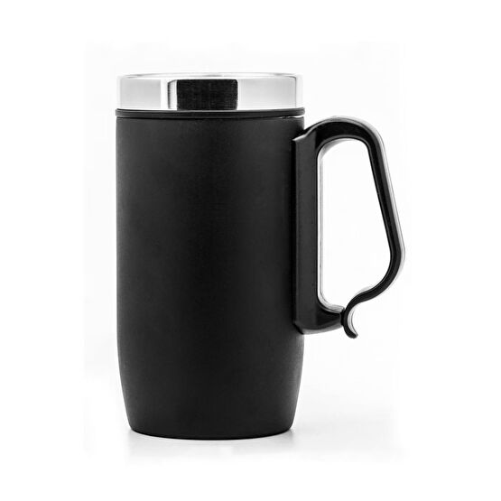 Verahed Çift Katmanlı Kauçuk Taban 280ml Mat Siyah Kulplu Paslanmaz Çelik Termos Bardak Mug Kupa Çay Kahve Termos Fiyatı