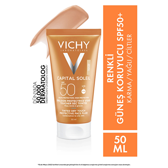 Vichy Ideal Soleil Karma Ve Yağlı Cilt Spf50 Renkli Güneş Koruyucu Emülsiyon 50ml