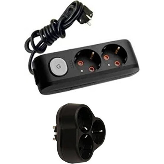 Viko Siyah Set Multi-Let 2'li Anahtarlı Topraklı Çocuk Korumalı Grup Priz -2 Metre + 3'lü Yonca Fiş-Priz Prizler Fiyatı