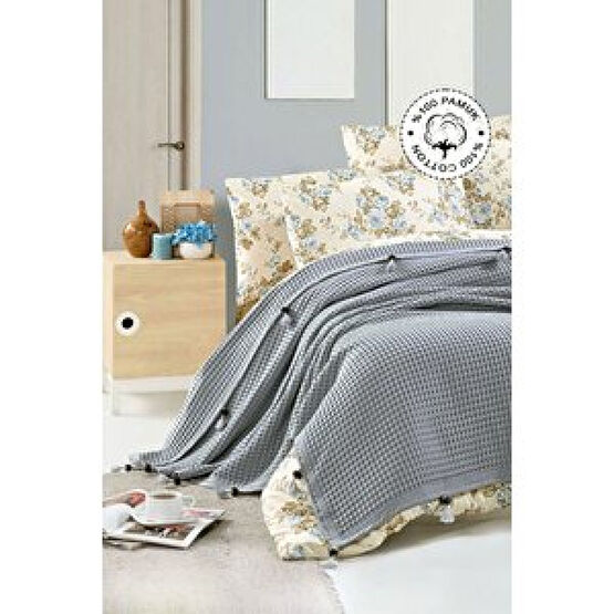 Vionel Home %100 Pamuklu Çift Kişilik Pike, Waffle Desen, Ponponlu Pike Gri Pike & Pike Takımı Fiyatı