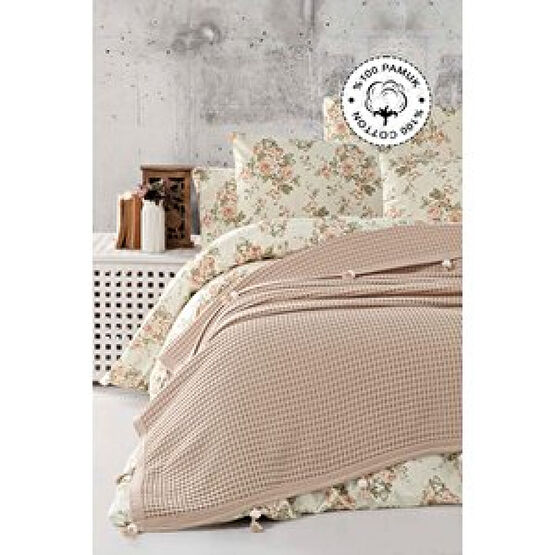 Vionel Home %100 Pamuklu Çift Kişilik Pike, Waffle Desen, Ponponlu Pike Kahveregi Pike & Pike Takımı Fiyatı
