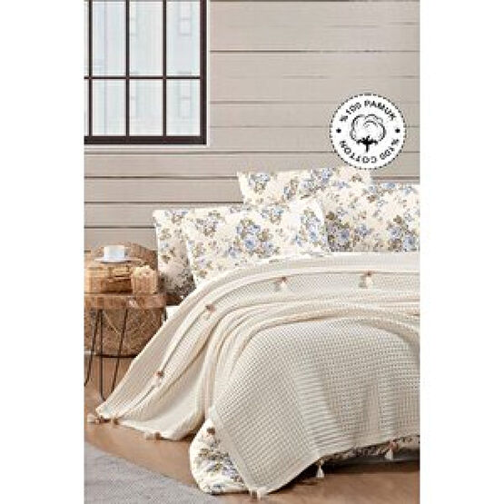 Vionel Home %100 Pamuklu Çift Kişilik Pike, Waffle Desen, Ponponlu Pike Krem Pike & Pike Takımı Fiyatı