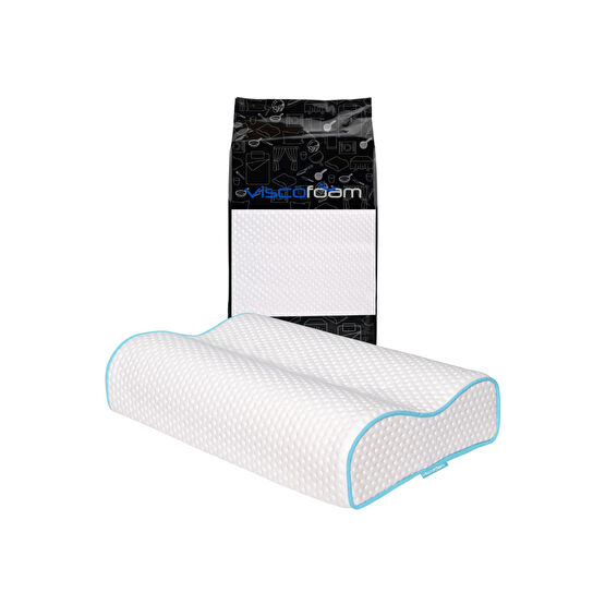 Viscofoam Çift Taraflı Yüksek Boyun Destekli Ortopedik Yastık Visco Yastık - 55x35x12-11cm
