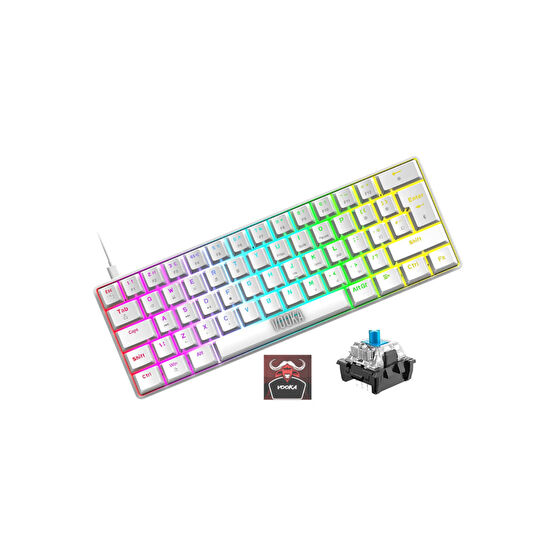 VOOKA Trol Blue Switch Mini Rgb Oyun Klavyesi Gaming Mekanik 62 Tuşlu 18 Rgb Led Usb Tip-c Kablosu Beyaz Oyuncu Klavyesi Fiyatı