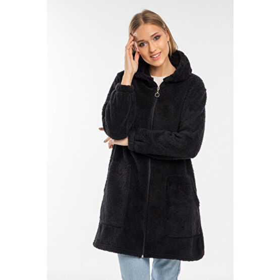 Vuslat Kadın Siyah Uzun Fermuarlı Polar Hırka 6XL Beden Kadın Hırka Fiyatı