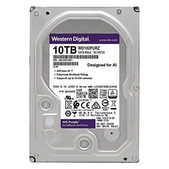 WD Purple Wd102Purz 10 TB 7200 Rpm 256 MB Sata3 3.5" Harddisk Sabit Diskler Fiyatı