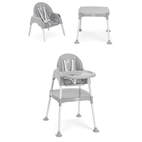 Wellgro Pretty 3 in1 Çalışma Masalı Mama Sandalyesi Gri Mama Sandalyesi Fiyatı