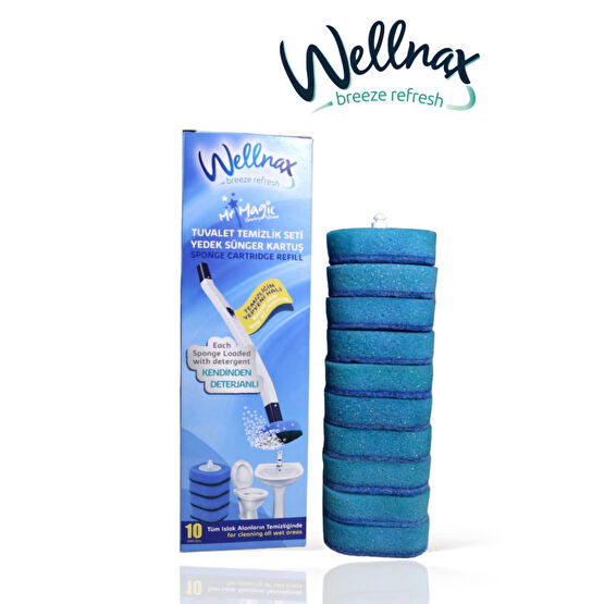 Wellnax breeze refresh Kullan At Yedek 10 Adet Sünger Mavi Su Ve Deterjanlı Tuvalet Süngeri X1 Klozet Fırçası Fiyatı