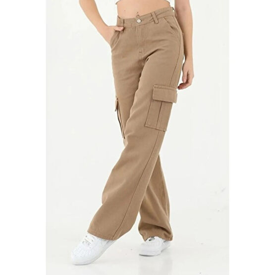 Wild Flower Kız Çocuk Kargo Cep Detaylı Yüksek Bel Wide Leg Kot Pantolon Kız Çocuk Pantolon Fiyatı