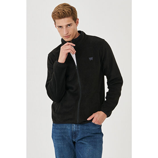 WRANGLER Regular Fit Normal Kesim Erkek Siyah Fermuarlı Polar Sweatshirt Ceket XXL Beden