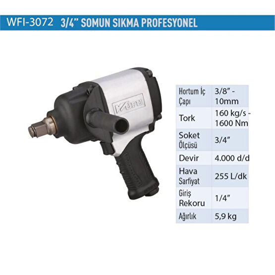 Wufu Havalı Somun Sıkma 3/4 4000 D/d Prof. WFI3072 Somun Sıkma Makinesi Fiyatı