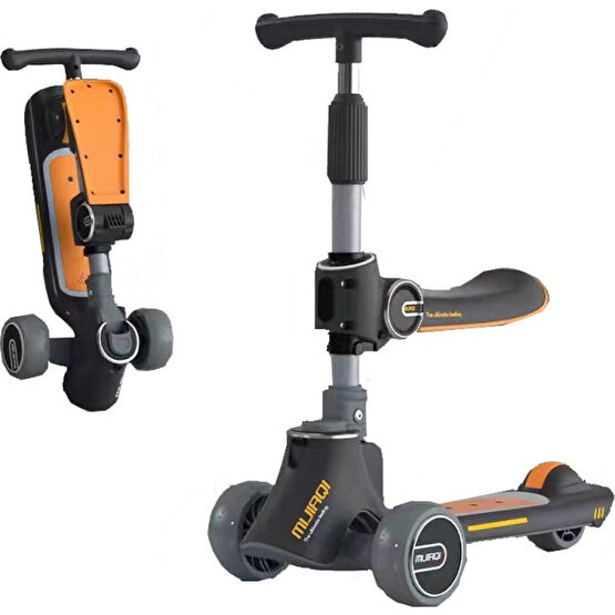 Yiteyuan Çocuk Scooterı, Müzikli ve Işıklı Tek Tuşla Katlanıp Oturabilir ve Kayabilir (Yurt Dışından) - Gri Pedallı Araçlar Fiyatı