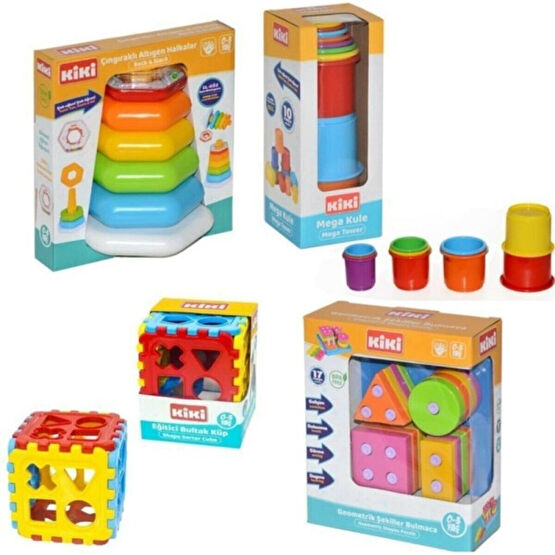 Yk Store Bebeğimin Ilk Oyuncakları 4'lü Set Eğitici Oyuncak Bultak Halka Puzzle Kule Oyunu Geometrik Şekiller - Renkli Eğitici Oyuncak Fiyatı