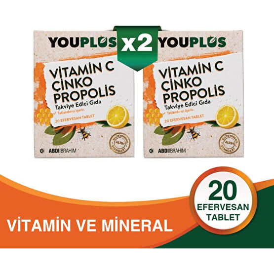 Youplus Vitamin C, Çinko & Propolis 20 Efervesan Tablet 2 Adet - Abdi İbrahim Sağlık / Diyet Fiyatı