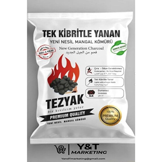 YT MARKETING Tezyak Tek Kibritle Yanan Yeni Nesil Mangal Kömürü Tezyak Duman Is Kokuya Son Çevre Dostu 2 Kg