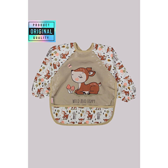 YUKOBABY Wild And Happy Geyik Desenli Uzun Kollu Unisex Bebek Mama Önlüğü 0-2 Yaş Mama Önlüğü Fiyatı